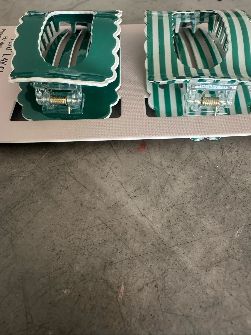 Piper•K Green Striped and Solid cute “ruffled”edged, Flat Lay Claw Clip Duo